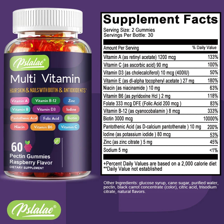 Multivitamin Gummies – 60 Gummies with Essential Vitamins & Minerals for Energy, Immune Support & Antioxidant Protection