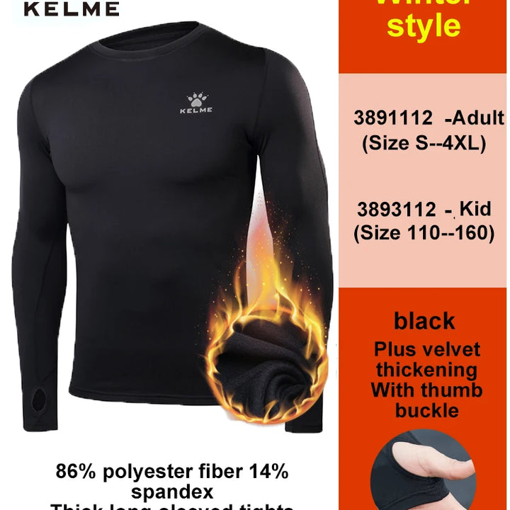 KELME Men's Compression Tights – Long-Sleeve Soccer & Fitness Shirt, Quick-Drying Training Top for Football & Kids