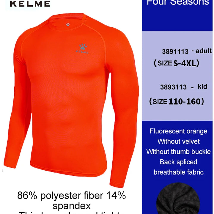 KELME Men's Compression Tights – Long-Sleeve Soccer & Fitness Shirt, Quick-Drying Training Top for Football & Kids