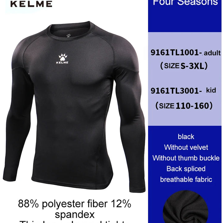 KELME Men's Compression Tights – Long-Sleeve Soccer & Fitness Shirt, Quick-Drying Training Top for Football & Kids