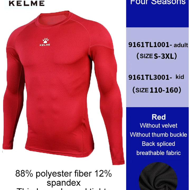 KELME Men's Compression Tights – Long-Sleeve Soccer & Fitness Shirt, Quick-Drying Training Top for Football & Kids