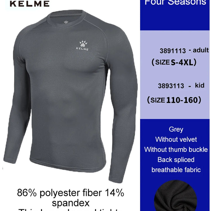 KELME Men's Compression Tights – Long-Sleeve Soccer & Fitness Shirt, Quick-Drying Training Top for Football & Kids