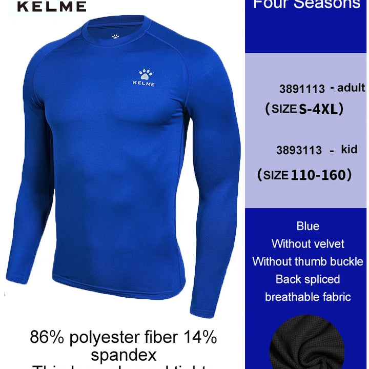 KELME Men's Compression Tights – Long-Sleeve Soccer & Fitness Shirt, Quick-Drying Training Top for Football & Kids