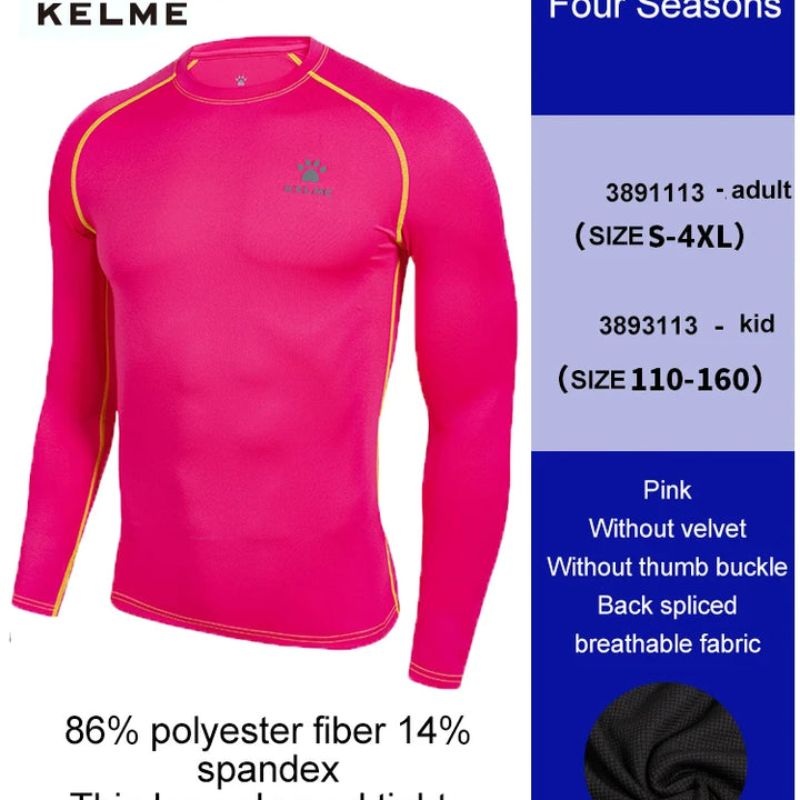 KELME Men's Compression Tights – Long-Sleeve Soccer & Fitness Shirt, Quick-Drying Training Top for Football & Kids