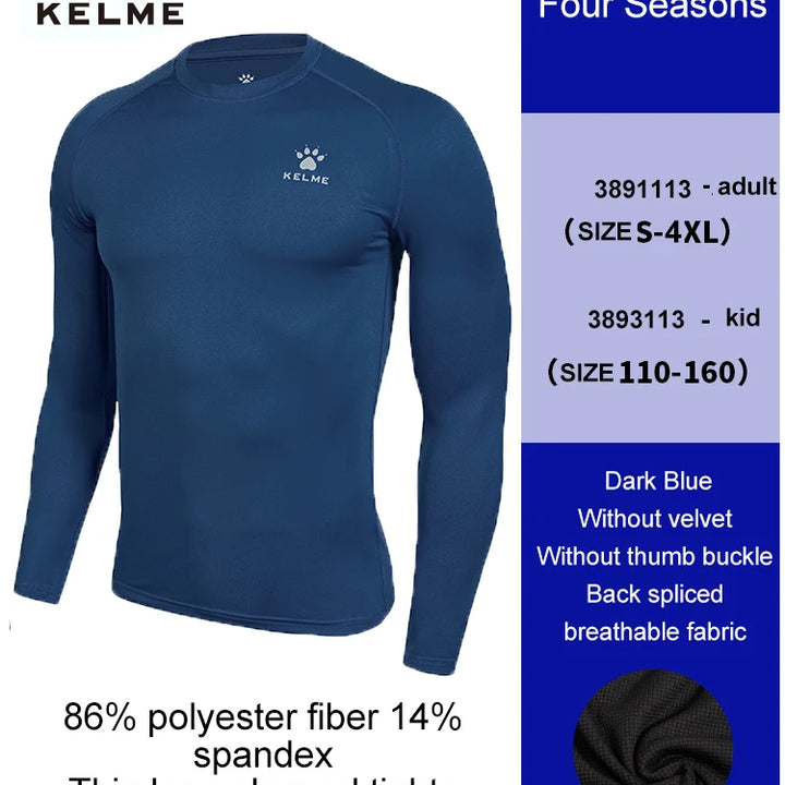 KELME Men's Compression Tights – Long-Sleeve Soccer & Fitness Shirt, Quick-Drying Training Top for Football & Kids