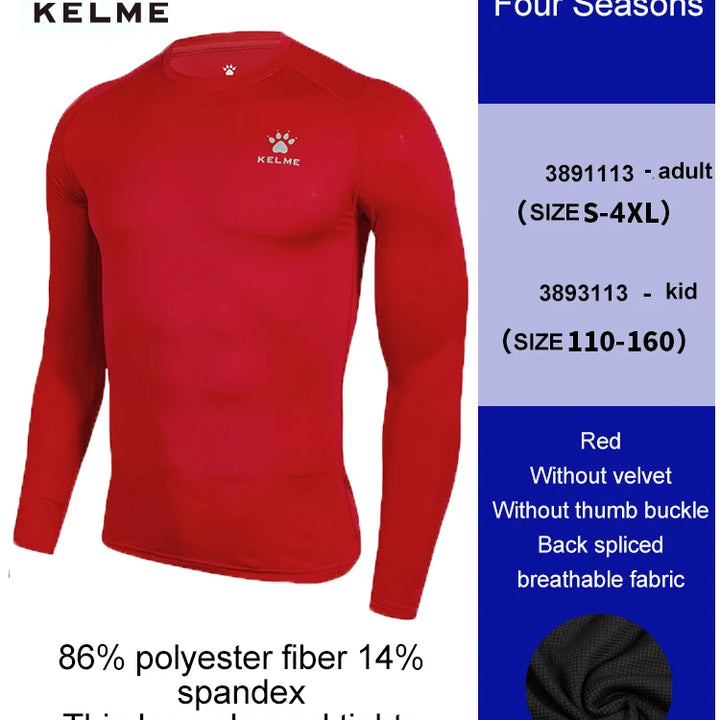 KELME Men's Compression Tights – Long-Sleeve Soccer & Fitness Shirt, Quick-Drying Training Top for Football & Kids