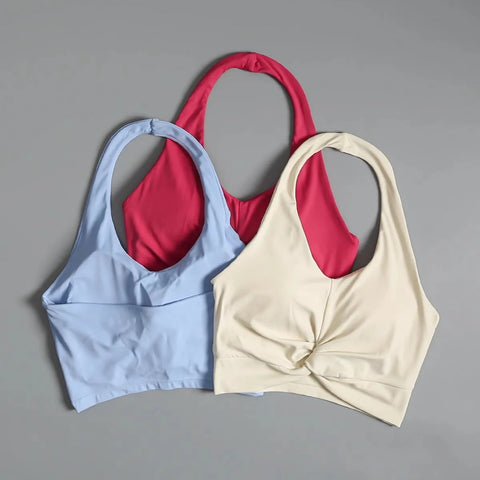 Sexy Neck Halter Sports Bra – Shockproof Fitness Bra with Beautiful Back Design for Yoga, Running & Outdoor Training