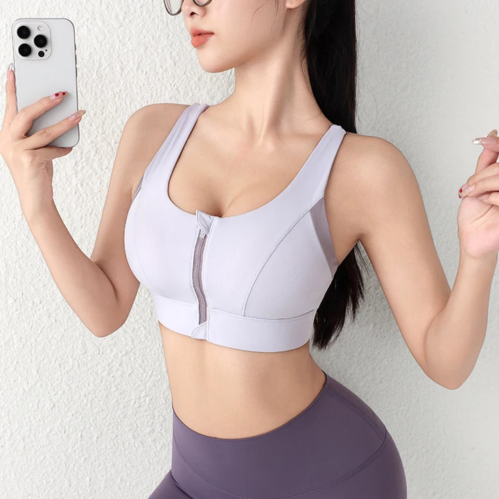 New Design Summer One-Piece Shock-Proof Sports Bra – High-Strength Vested Front Zipper Yoga & Fitness Bra