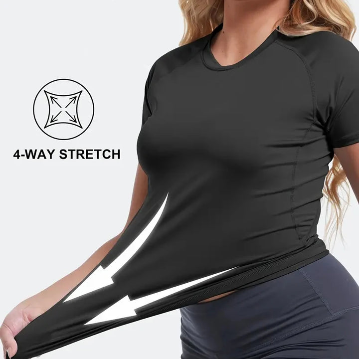 Women's Compression Shirt – Short Sleeve Athletic Yoga & Running T-Shirt, Quick-Dry Stretchy Baselayer for Gym Workouts