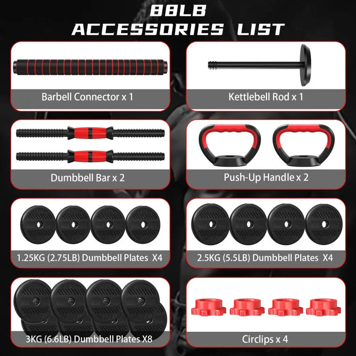 4-in-1 Adjustable Weight Dumbbell Set – Versatile Home Gym Equipment (Dumbbell, Barbell, Kettlebell) for Full Body Workout