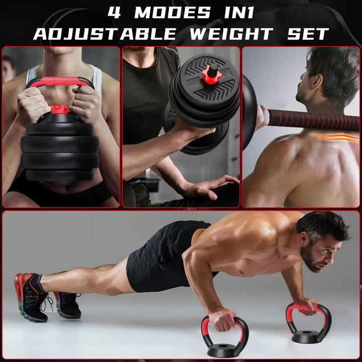 4-in-1 Adjustable Weight Dumbbell Set – Versatile Home Gym Equipment (Dumbbell, Barbell, Kettlebell) for Full Body Workout