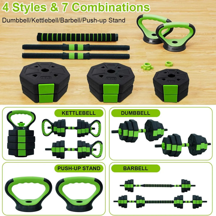 4-in-1 Adjustable Kettlebell & Dumbbell Set (66lbs/88lbs) – Versatile Barbell, Push-Up Stand & Home Gym Equipment