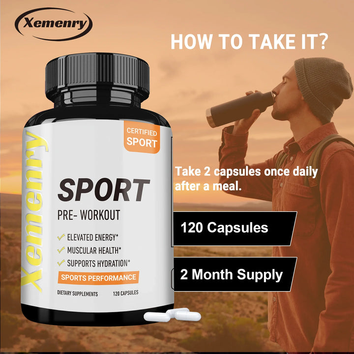 Pre-Workout Supplement – 120 Capsules to Build Muscle, Boost Performance & Support Post-Workout Recovery