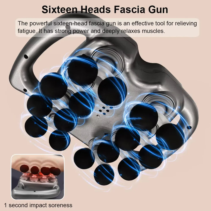 Professional Fascia Massage Gun – 16 Heads, High-Frequency Vibration for Deep Muscle Relief (Legs, Back, Shoulders & Waist)