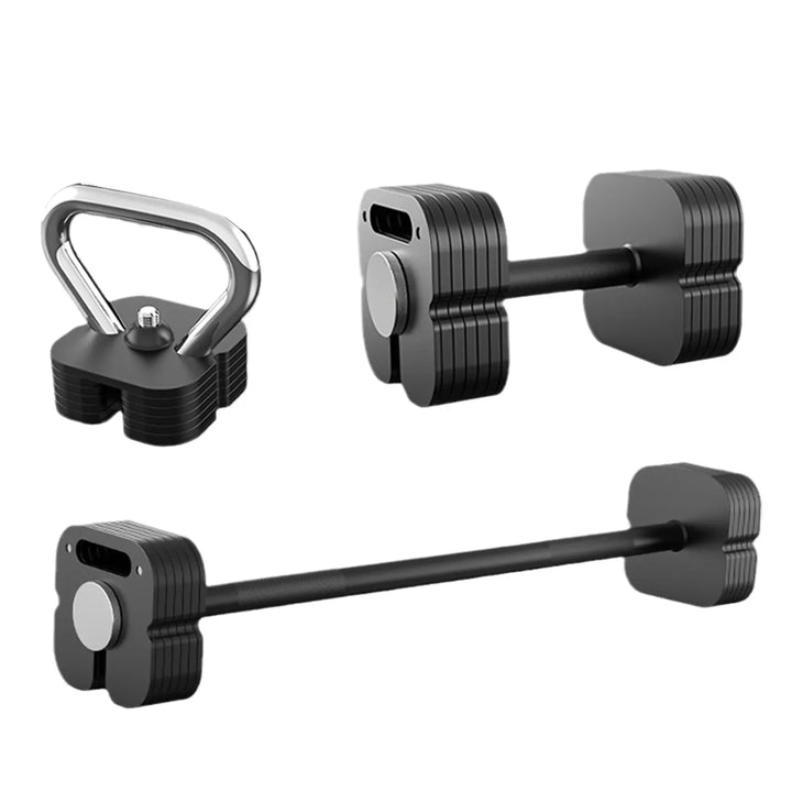 3-in-1 Adjustable Free Weight Set – Custom Color Dumbbells, Barbell & Kettlebell (Cast Iron, Square Design) for Home Gym