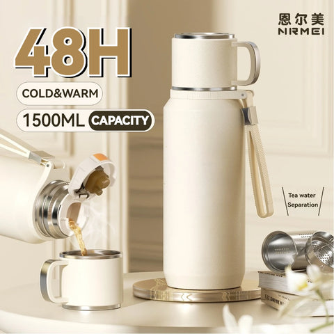 1.5L Stainless Steel Thermos Water Bottle – Vacuum Flask for Hot Coffee, Tea & Cold Drinks, Heat Preservation Tumbler
