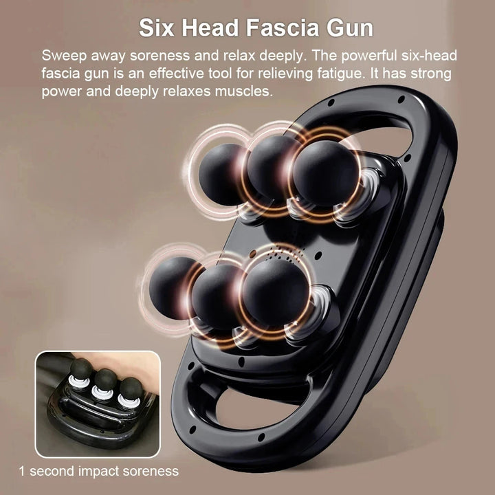 6-Head Deep Tissue Massage Gun – Muscle Relief Percussion Massager for Neck, Cervical Spine & Full-Body Recovery