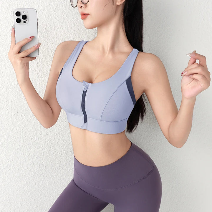 New Design Summer One-Piece Shock-Proof Sports Bra – High-Strength Vested Front Zipper Yoga & Fitness Bra